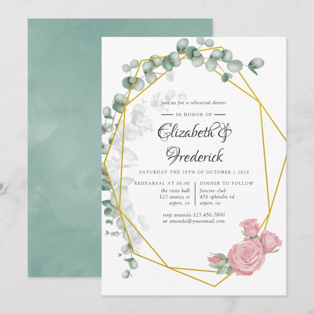 Eucalyptus Rose Geometric Rehearsal Dinner Invitation (Front/Back)