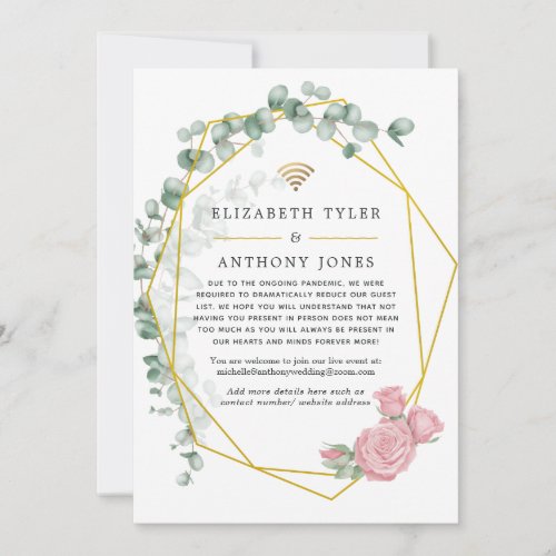 Eucalyptus Rose Geometric Virtual Wedding Guests Announcement