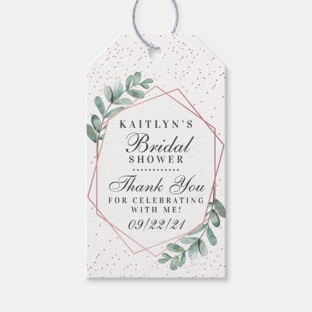 Eucalyptus Rose Gold Geometric Bridal Shower Gift Tags (Front)