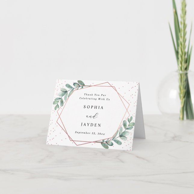 Eucalyptus Rose Gold Geometric Wedding Thank You Card (Front)