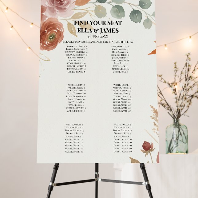 Eucalyptus Rose Seating Chart Sign (In Situ (Stand))