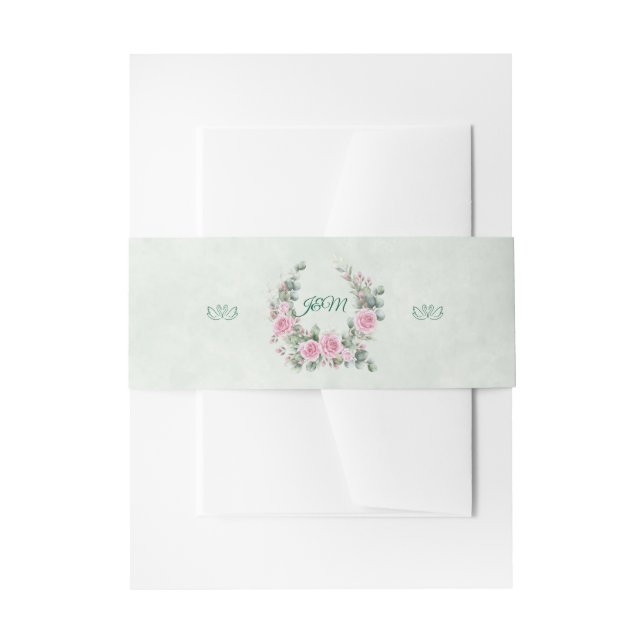 Eucalyptus & Rose Swan Wedding Invitation Belly Ba Band (Front Example)