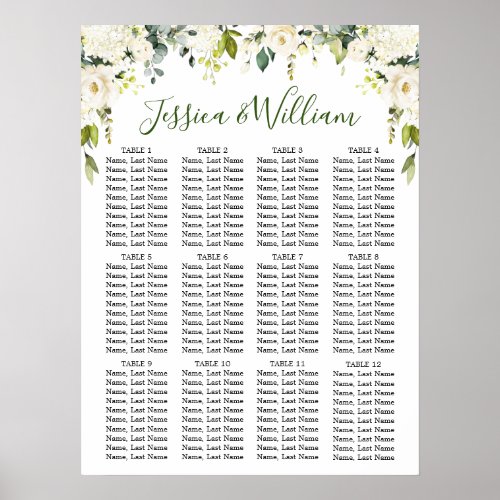 Eucalyptus  Roses 12 Tables Wedding SEATING CHART