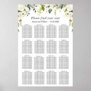 Eucalyptus & Roses 16 Tables Wedding SEATING CHART