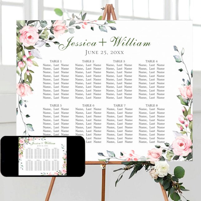 Eucalyptus & Roses 8 Tables Wedding SEATING CHART (Creator Uploaded)
