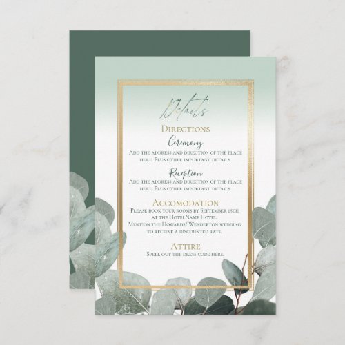 Eucalyptus RSVP sage green Wedding details  Save The Date