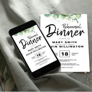 Eucalyptus Rustic Boho Wedding Rehearsal Dinner Invitation