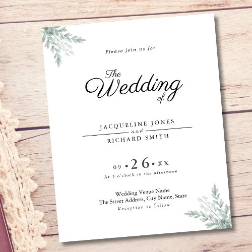Eucalyptus Rustic Budget Chic Wedding Invitation Flyer