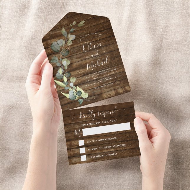 Eucalyptus Rustic Country Wood Wedding RSVP All In One Invitation (Creator Uploaded)