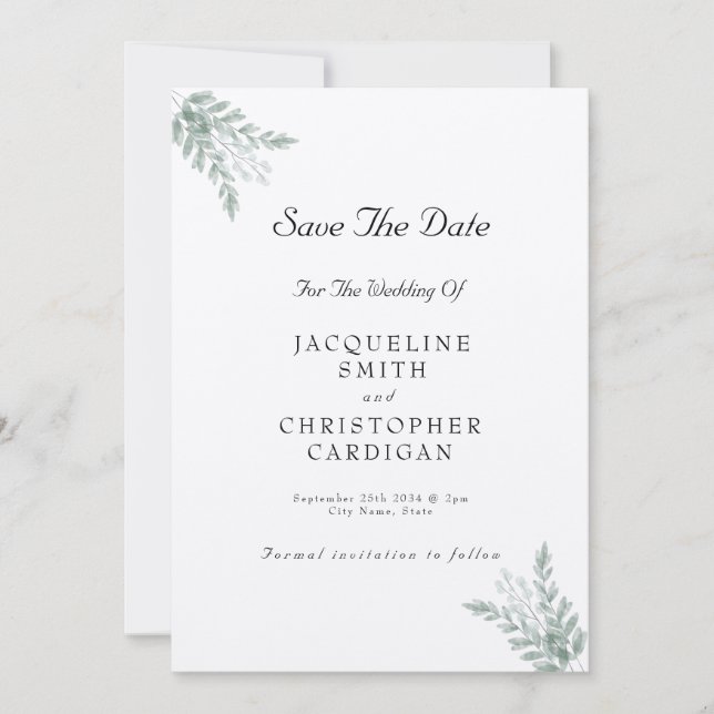 Eucalyptus Rustic Eco Friendly Save The Date Invitation (Front)