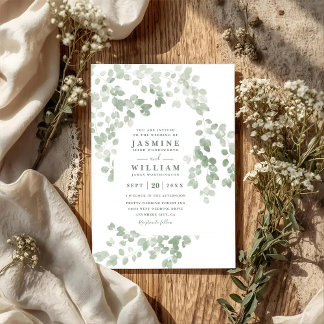 Eucalyptus Rustic Elegant Modern QR Code Wedding Invitation
