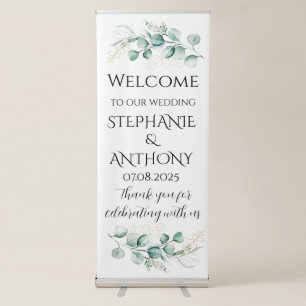 Eucalyptus Rustic Floral Elegant Wedding Retractable Banner
