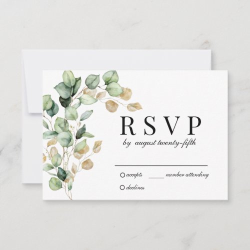 Eucalyptus Rustic Gold Wedding RSVP Response Card