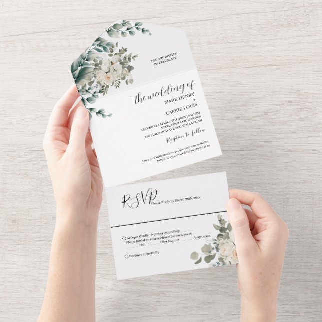 Eucalyptus Rustic Greenery Wedding All In One Invitation (Tearaway)