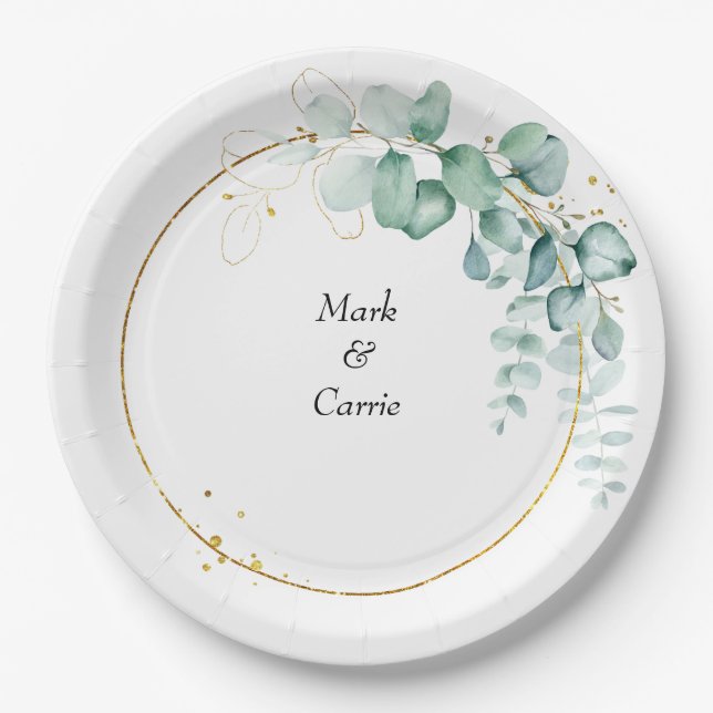 Eucalyptus Rustic Greenery Wedding Paper Plates (Front)