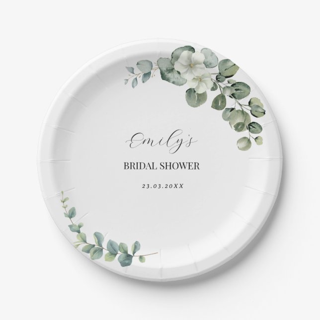 Eucalyptus Rustic Greenery Wedding Paper Plates (Front)