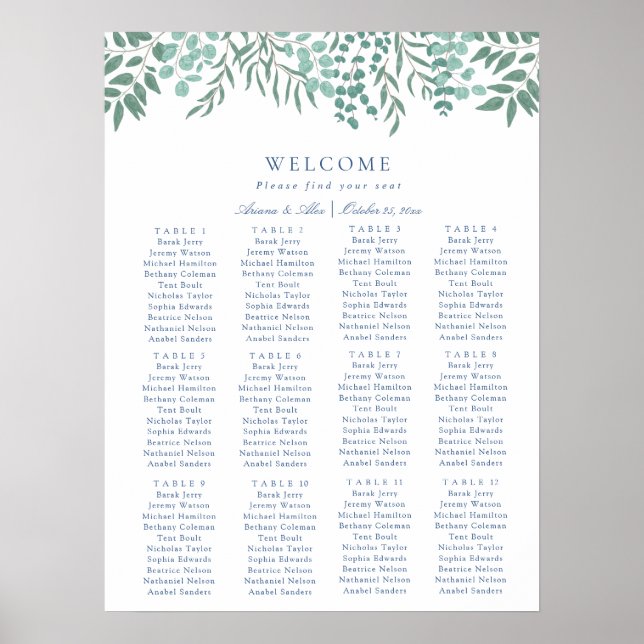 Eucalyptus Rustic Greenery Wedding Seating Chart (Front)