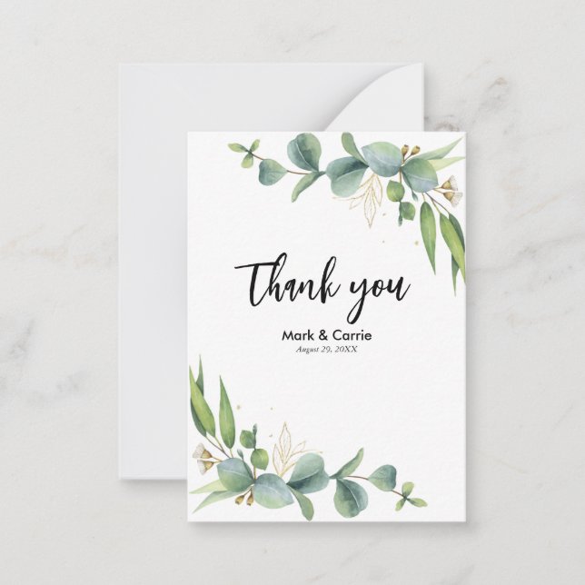 Eucalyptus Rustic Greenery Wedding Thank you Note Card (Front)