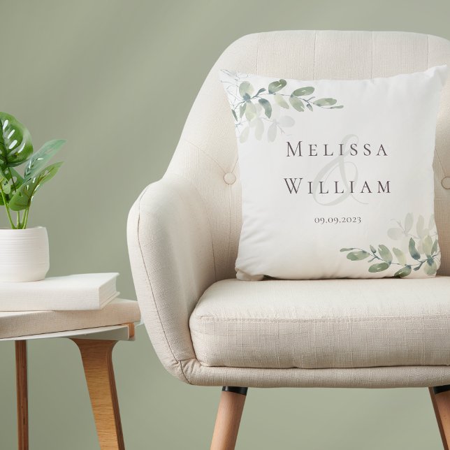Eucalyptus Rustic Monogram Throw Pillow (Creator Uploaded)