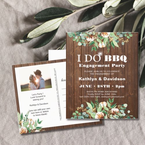 Eucalyptus Rustic Photo Engagement BBQ Invitation Postcard