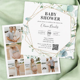 Eucalyptus Rustic Photo QR Code Baby Shower Invitation