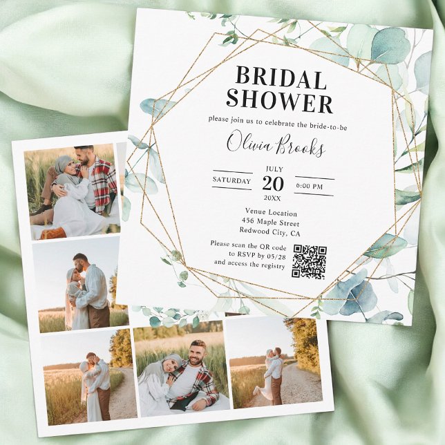 Eucalyptus Rustic Photo QR Code Bridal Shower Invitation (Creator Uploaded)