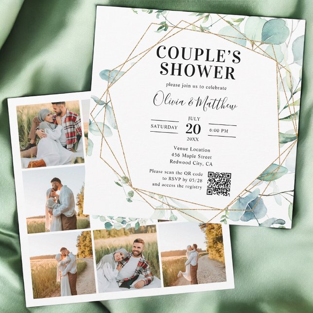 Eucalyptus Rustic Photo QR Code Bridal Shower Invitation (Creator Uploaded)