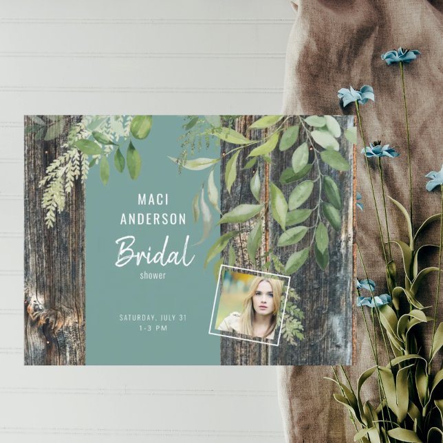 Eucalyptus Rustic Photo Turquoise Bridal Shower In Postcard (Creator Uploaded)