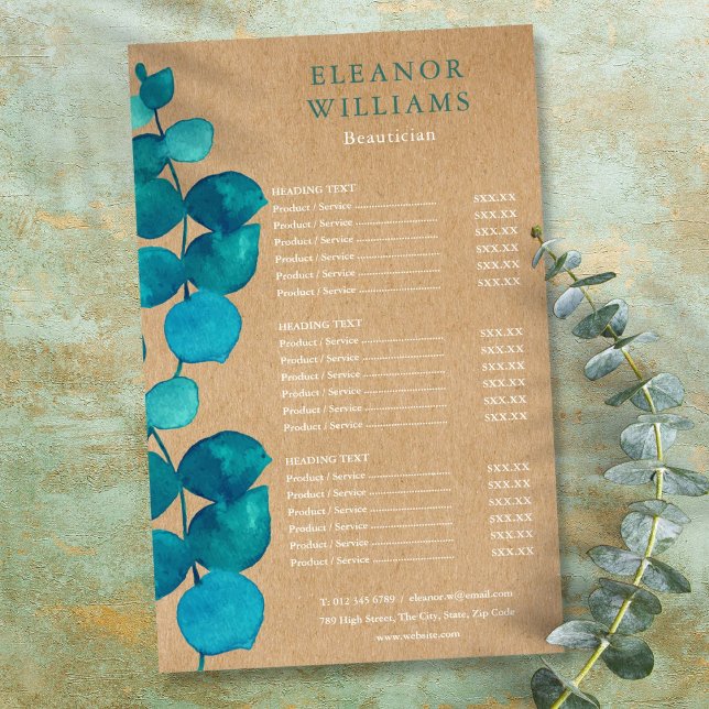 Eucalyptus Rustic Salon Service Menu Flyer (Eucalyptus Rustic Salon Service Menu Flyer)
