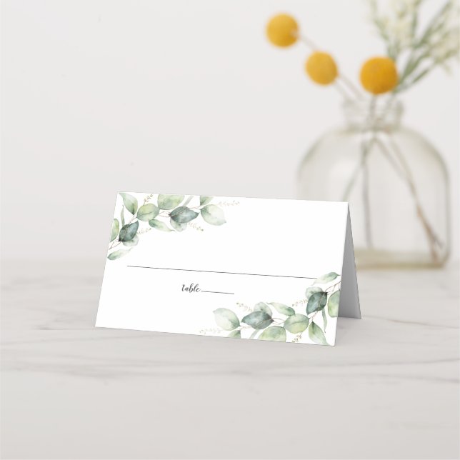 Eucalyptus Rustic Script Greenery Wedding Table Place Card (Front)