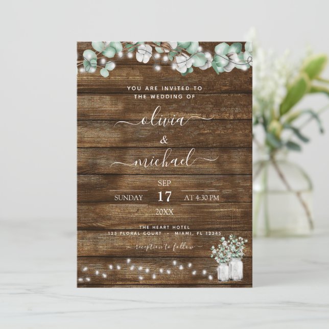 Eucalyptus Rustic Wedding Invitations (Standing Front)