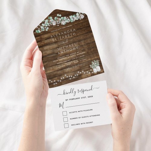 Eucalyptus Rustic Wedding String Lights All In One All In One Invitation