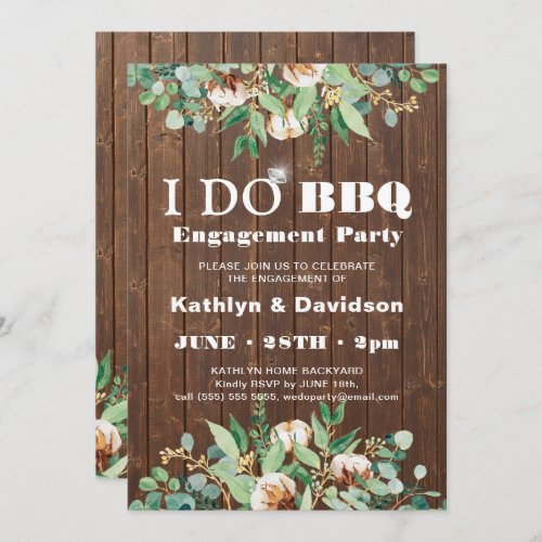 Eucalyptus Rustic Wood I DO Engagement Invitation