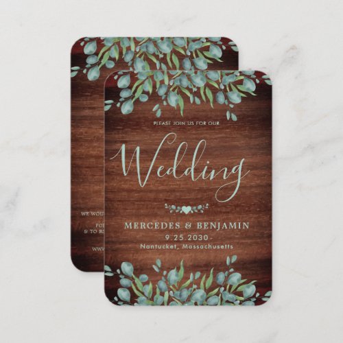 Eucalyptus Rustic Wood QR Code Wedding Invitation