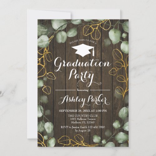 Eucalyptus Rustic Wood Wreath Graduation Party Invitation