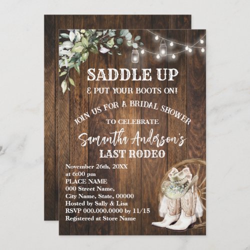 Eucalyptus Saddle Up Put Your Boots Cowgirl Shower Invitation