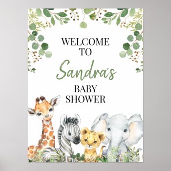 Eucalyptus Safari Animals Baby Shower Welcome Sign by figtreedesign at Zazzle