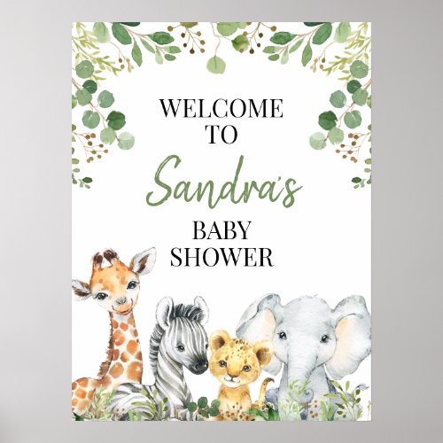 Eucalyptus Safari Animals Baby Shower Welcome Sign