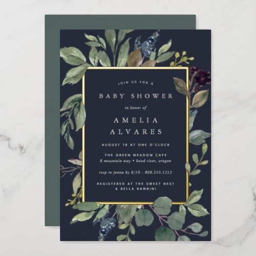 Eucalyptus  Sage Baby Shower Foil Invitation