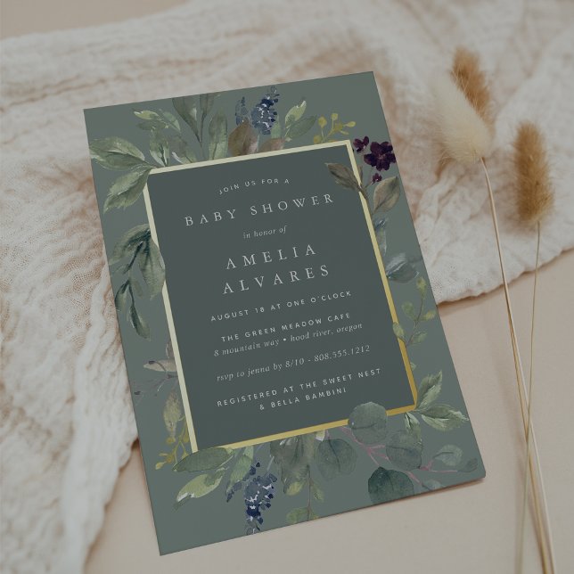 Eucalyptus & Sage Baby Shower Foil Invitation (Creator Uploaded)