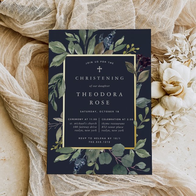 Eucalyptus & Sage Baptism or Christening Foil Invitation (Creator Uploaded)