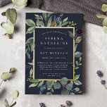 Eucalyptus & Sage Bat Mitzvah Foil Invitation<br><div class="desc">Chic botanical bat mitzvah invitation features a border of lush sage green botanical leaves and watercolor eucalyptus foliage with gold foil trim. Personalize with your ceremony and party details in modern lettering on a rich midnight blue background.</div>