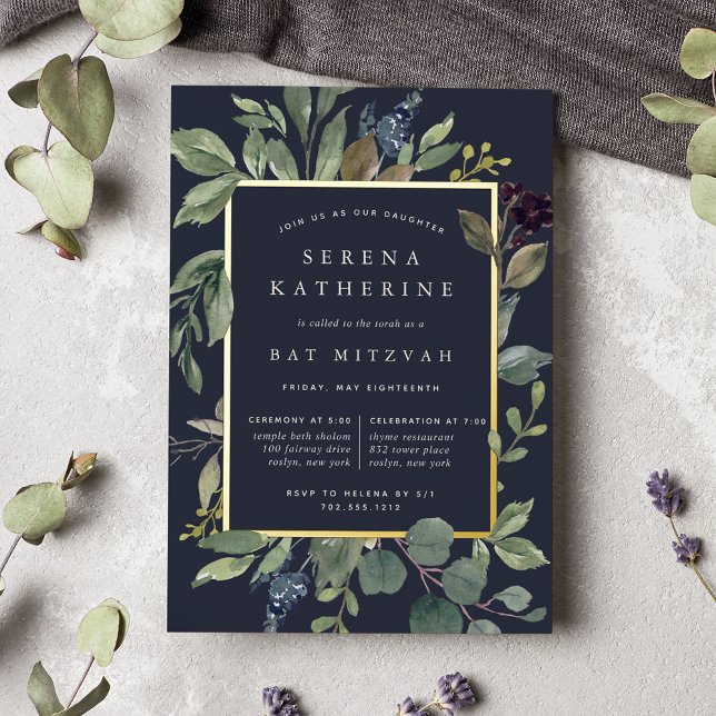 Eucalyptus & Sage Bat Mitzvah Foil Invitation (Creator Uploaded)
