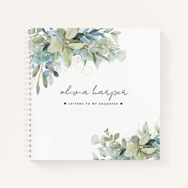 Eucalyptus Sage Blue Letters to My Daughter Memory Notebook (Front)