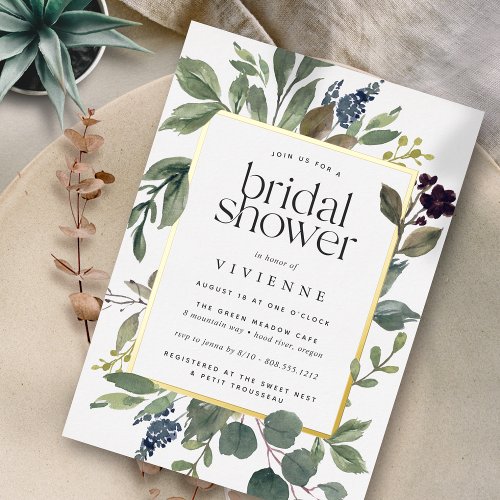 Eucalyptus  Sage Bridal Shower Foil Invitation