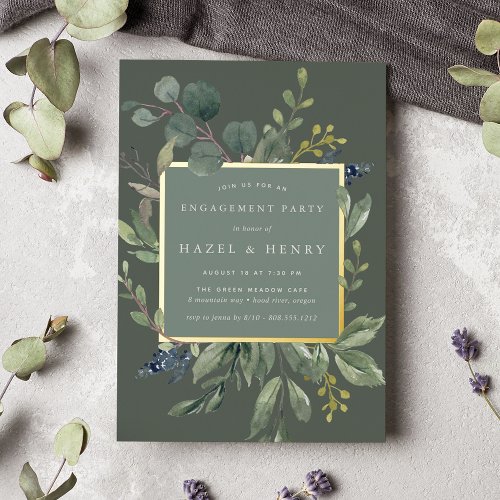 Eucalyptus  Sage Engagement Party Foil Invitation