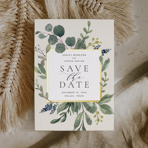 Eucalyptus  Sage Foil Save the Date Card