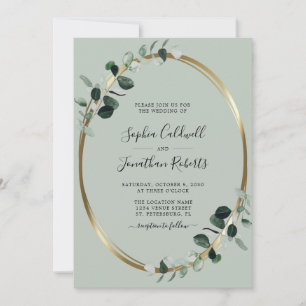 Eucalyptus Sage Gold Metallic Wedding Invitation