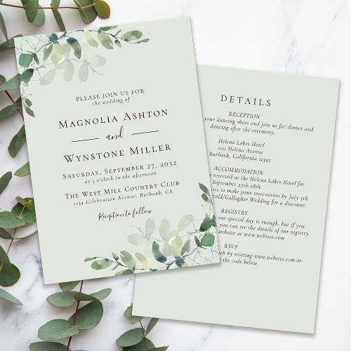 Eucalyptus Sage Green All in One Wedding Invitation