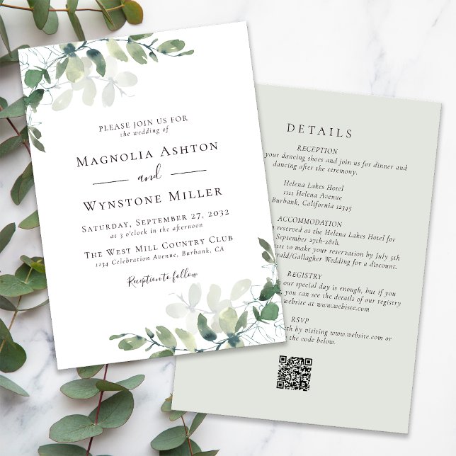 Eucalyptus Sage Green All in One Wedding Invitation (Creator Uploaded)